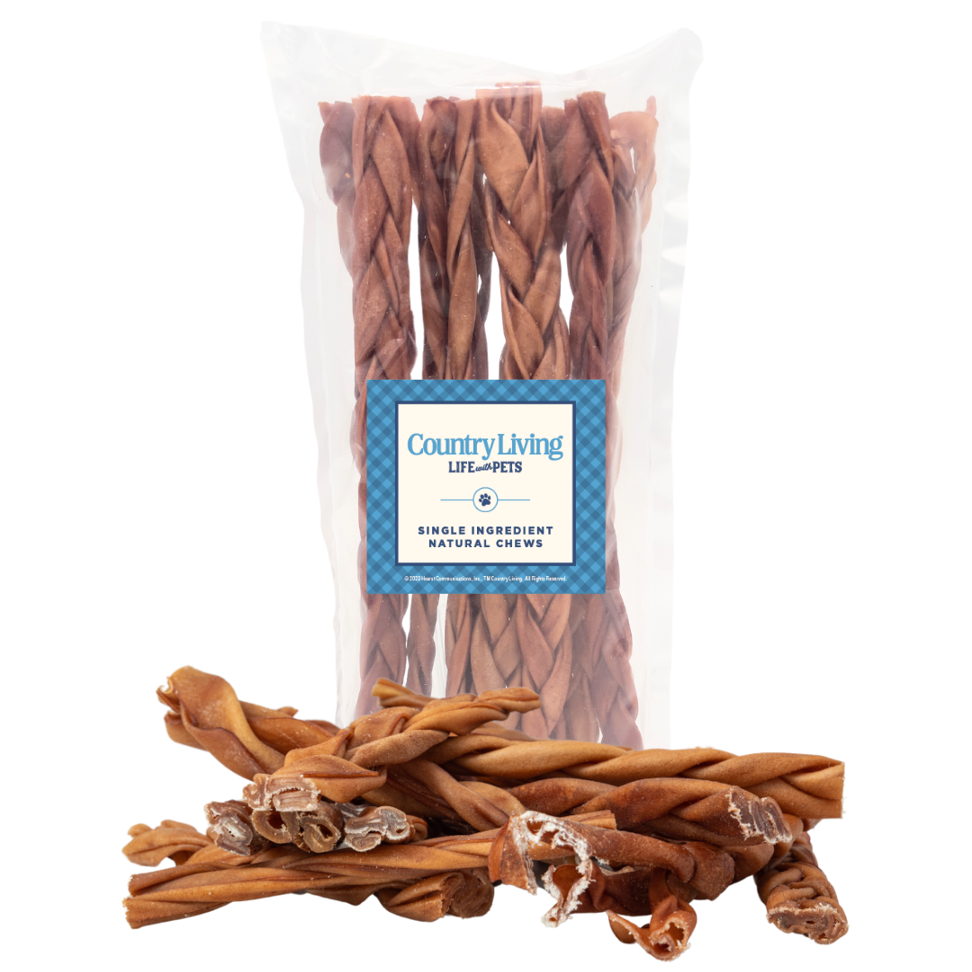 Country Living Braided Collagen Sticks - Premium All-Natural Dog Treats, Long-Lasting Chew Snacks for Oral Health, High in Protein, Grain-Free - 12" Thick (10-Pack)