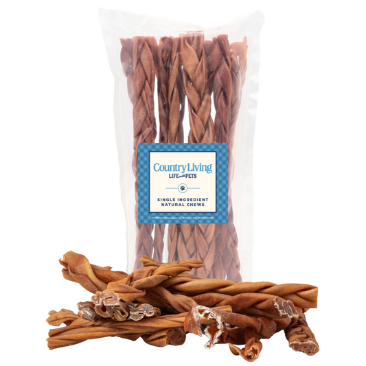 Country Living Braided Collagen Sticks - Premium All-Natural Dog Treats, Long-Lasting Chew Snacks for Oral Health, High in Protein, Grain-Free - 12" Thick (10-Pack)