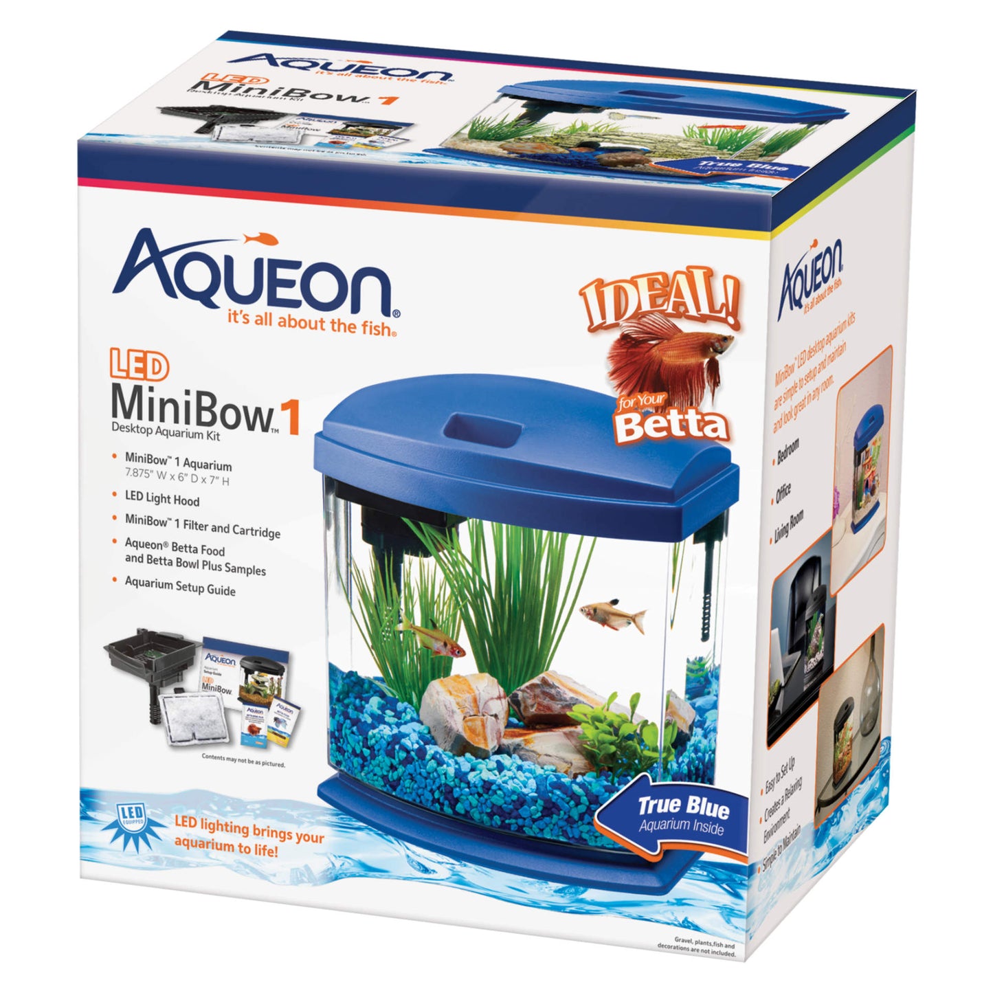 Aqueon MiniBow LED Aquarium Kit 1 Gallon Blue 8.5" x 6.25" x 9.25"