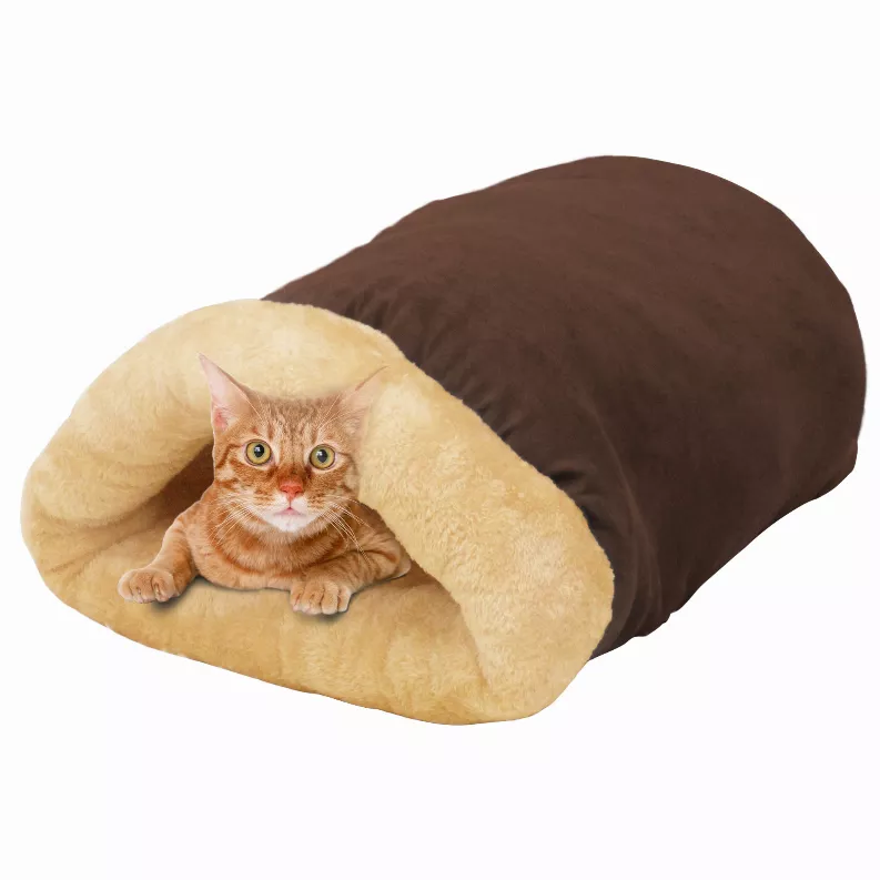 GOOPAWS 4 in 1 Self Warming Burrow Cat Bed, Pet Hideway Sleeping Cuddle Cave