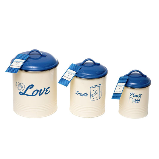 Country Living Pet Treat Storage Canister – Dog Treat Canister, Elegant & Stylish Organization – French Blue (Set of 3)