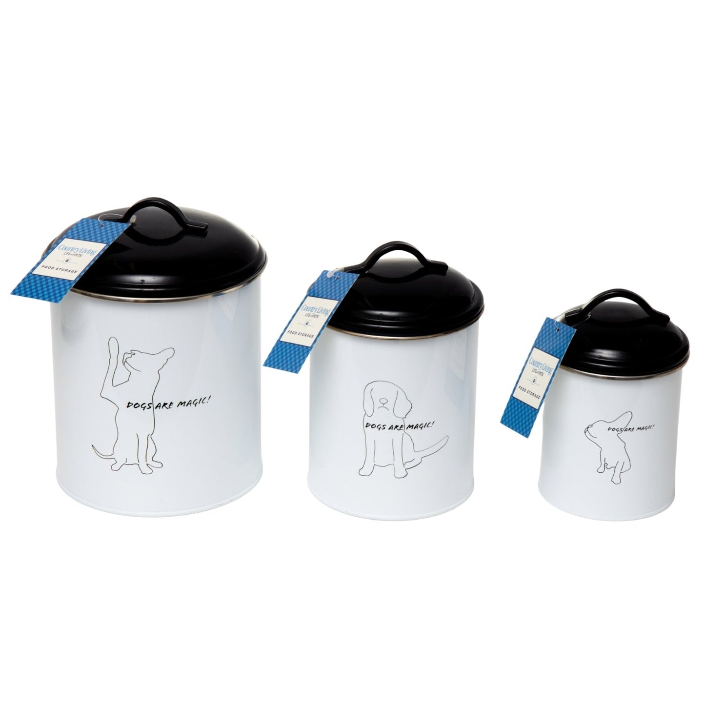 Country Living Pet Treat Storage Canister – Classic Dog Treat Canister, Elegant & Stylish Organization – Black & White (Set of 3)