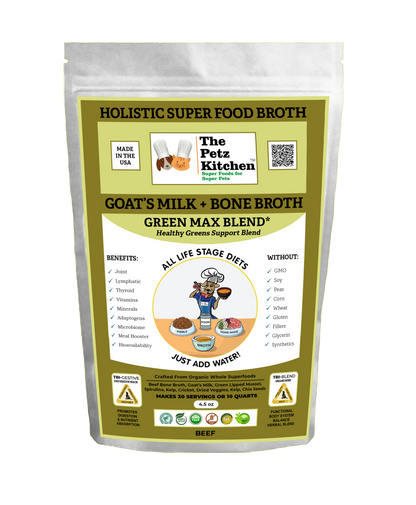 Goats Milk + Bone Broth Green Max Blend* Omega 3 & 6 Vitamin & Mineral Support* The Petz Kitchen Dog & Cat