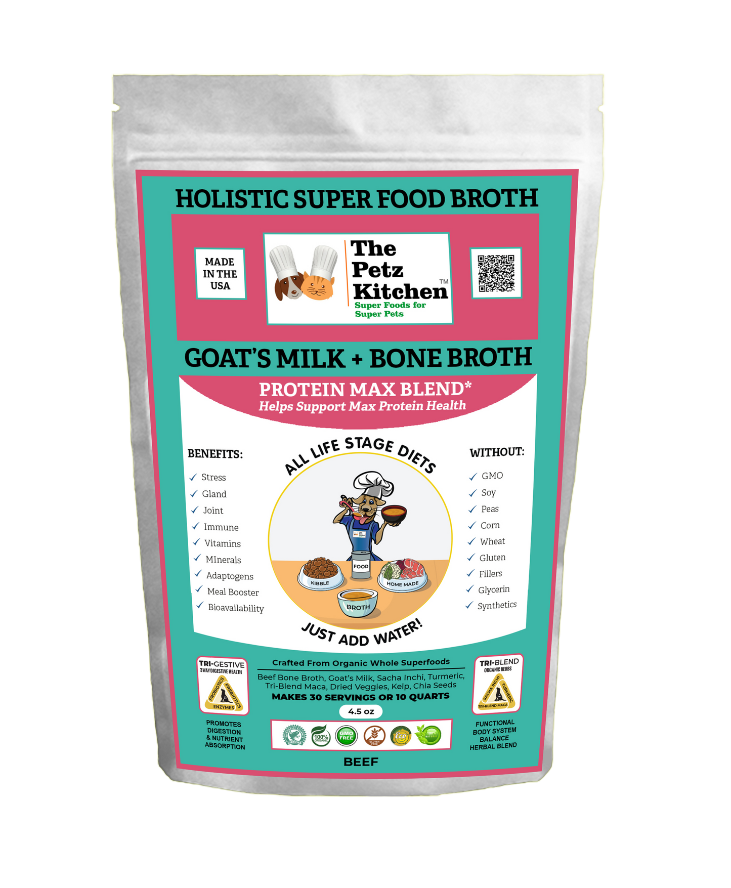 Goats Milk & Bone Broth Protein Max Blend* Stress, Gland, Joint & Immune Support* The Petz Kitchen  Broth