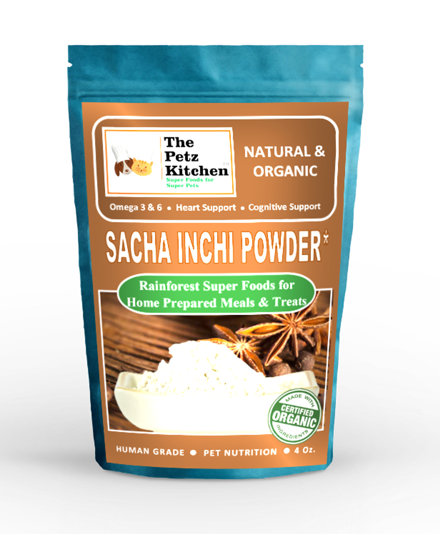 Sacha Inchi Omega 3 & 6 Digestive Support The Petz Kitchen- Organic & Human Grade Ingredients For Home Prepared Meals & Treats