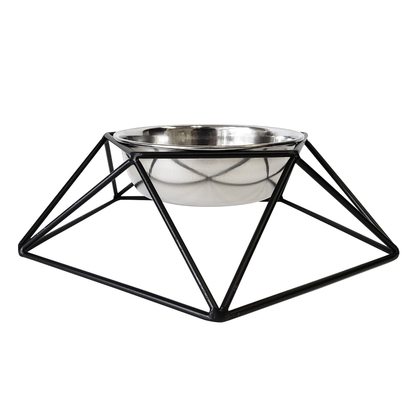 Modern Geo Black Elevated Single Dog Feeder