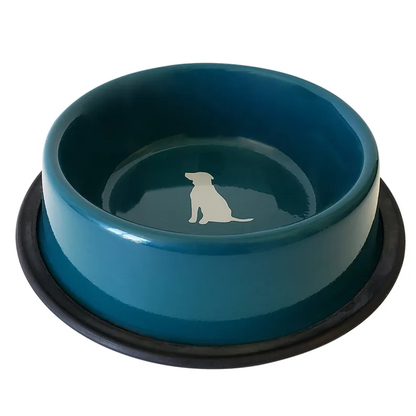 Nonskid Dog Bowl with Cool Gray Dog Silhouette