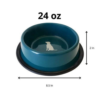 Nonskid Dog Bowl with Cool Gray Dog Silhouette