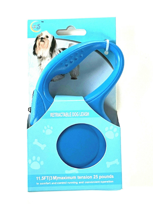 Retractable Dog Pet Leash 11.5ft (3m) Maximum Tension 25 Lbs Blue Color