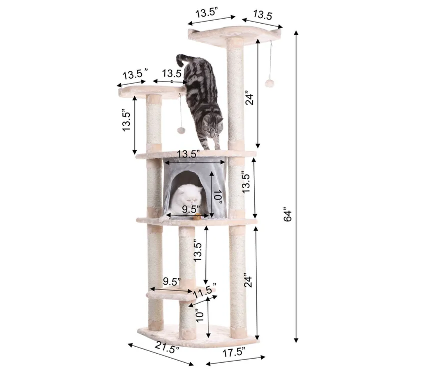 Armarkat 64" Real Wood Cat Tree With Scratch Post