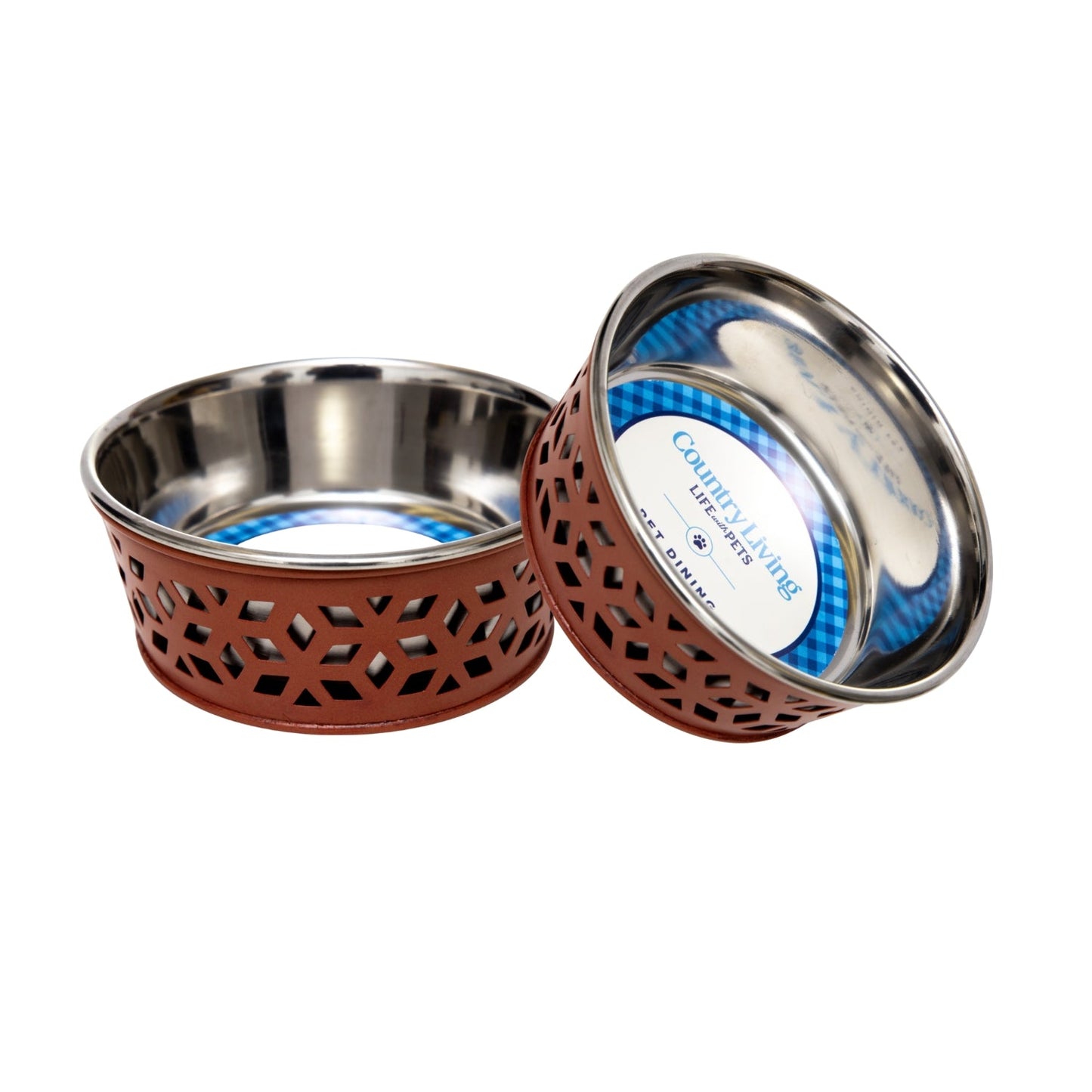 Country Living Set Of 2 Stainless Steel Dog Bowls - Farmhouse Style, Durable & Non-Slip, Ideal for Small/Medium Dogs, Easy Clean Pet Feeder