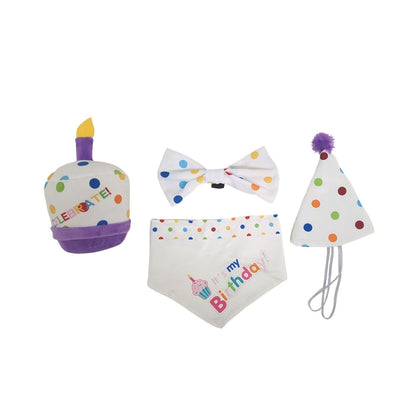 Dog Birthday Party Kit: Bandana, Hat, Bow Tie, Cupcake Plush Toy – Celebrate Your Pup's Special Day!