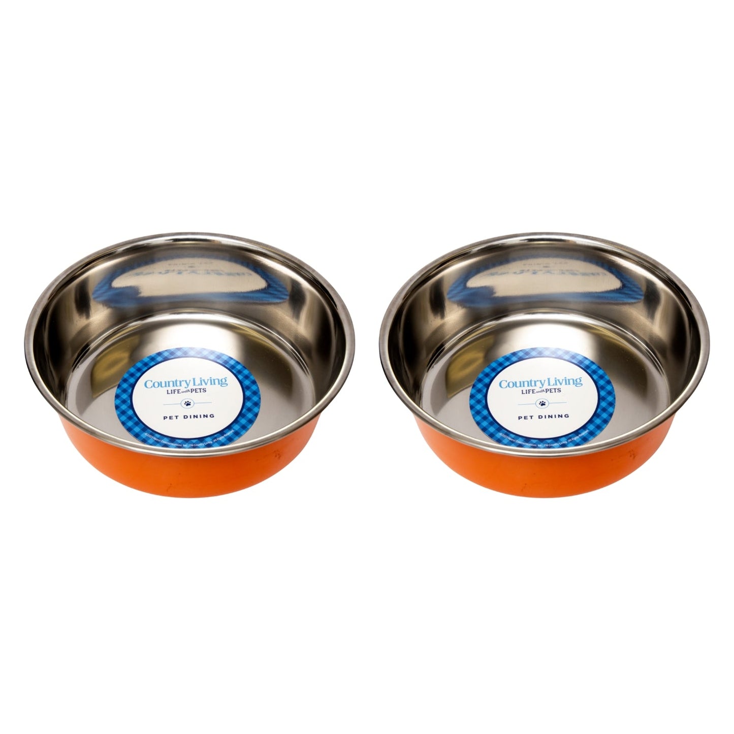 Country Living Set of 2 Heavy Gauge Stainless Steel Dog Bowls - Non-Skid, Durable & Rust-Resistant, Perfect for Food & Water