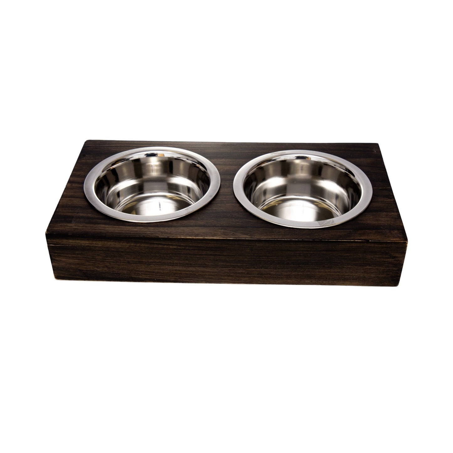 Country Living Elevated Wood Dog Feeder with 2 Stainless Steel Bowls – Solid Mango Wood with Brown Polished Finish, Foldable Legs