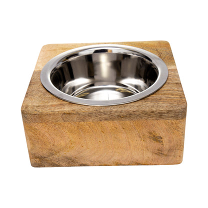 Country Living Elegant Stainless Steel Dog Bowl with Mango Wood Holder - Perfect for Modern Pet Homes – (1 Quart)