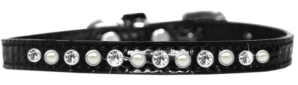 Dog, Puppy and Pet Designer Croc Collar, "One Row Pearl & Clear Crystals Rimsets"