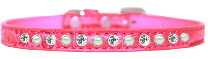 Dog, Puppy and Pet Designer Croc Collar, "One Row Pearl & Clear Crystals Rimsets"