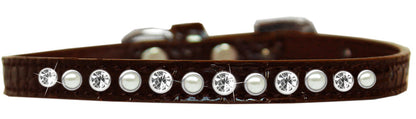 Dog, Puppy and Pet Designer Croc Collar, "One Row Pearl & Clear Crystals Rimsets"