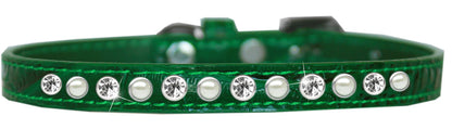 Dog, Puppy and Pet Designer Croc Collar, "One Row Pearl & Clear Crystals Rimsets"