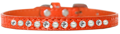 Dog, Puppy and Pet Designer Croc Collar, "One Row Pearl & Clear Crystals Rimsets"