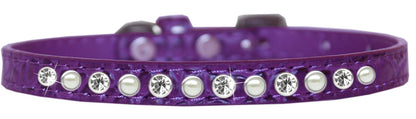 Dog, Puppy and Pet Designer Croc Collar, "One Row Pearl & Clear Crystals Rimsets"