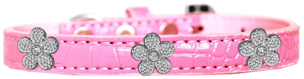 Dog, Puppy & Pet Designer Croc Widget Collar, "Silver Flowers"