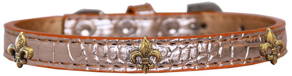 Dog, Puppy & Pet Designer Croc Widget Collar, "Bronze Fleur De Lis"