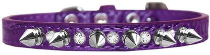 Dog, Puppy and Pet Designer Croc Collar, "Silver Spike & Clear Jewel"