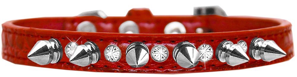 Dog, Puppy and Pet Designer Croc Collar, "Silver Spike & Clear Jewel"