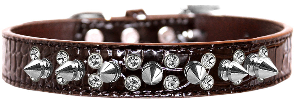 Dog, Puppy and Pet Designer Croc Collar, "Double Crystal & Silver Spikes"