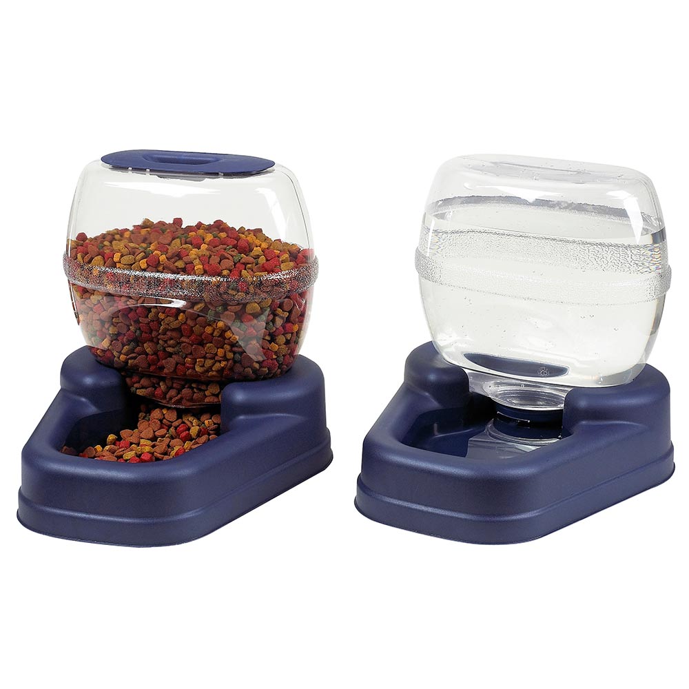 Bergan Petite Gourmet Combo Pack Pet Feeder and Waterer Blue 13" x 11.5" x 11.25" each