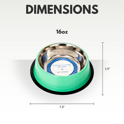 Country Living Set of 2 Ribbed No-Tip Non-Skid Pet Bowls - Durable & Safe for Cats & Dogs - Prevents Spills - Ideal for Small to Medium Pets - Easy to Clean & Maintain – Irish Green
