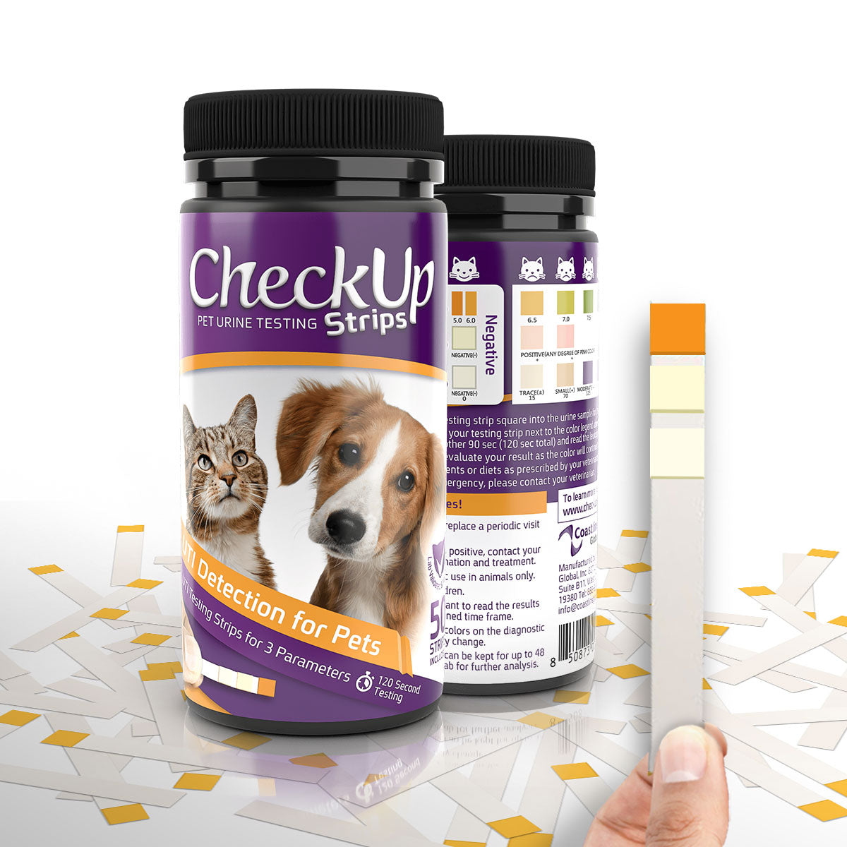 Coastline Global CheckUp Dog and Cat Urine Testing Strips for Detection of UTI 50 count 4" x 1.5" x 1.5"