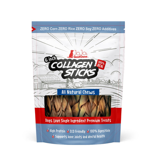 Braided Collagen Sticks Dog Treats, All-Natural Dog Chews for Joint, Skin & Coat Health – 6" Standard (4-Pack)