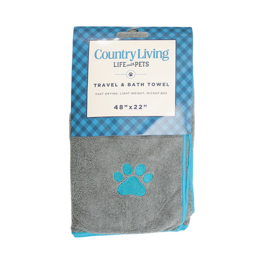 Country Living Large Gray and Teal Microfiber Dog Bath Towel