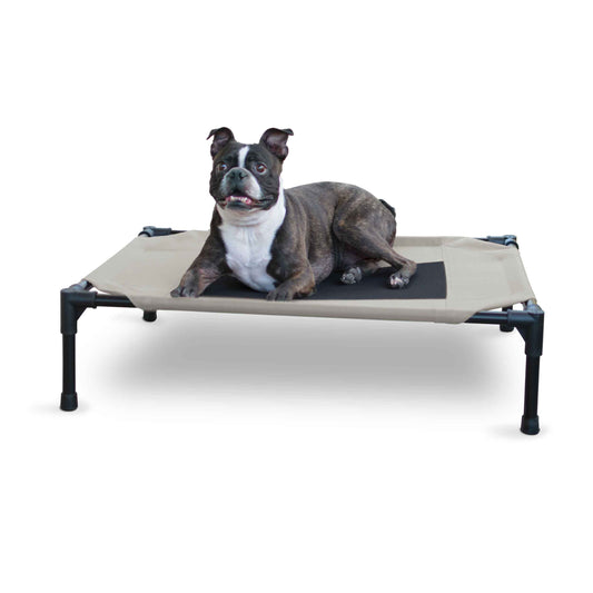 K&H Pet Products Original Pet Cot Elevated Pet Bed Medium Taupe/Black 25" x 32" x 7"