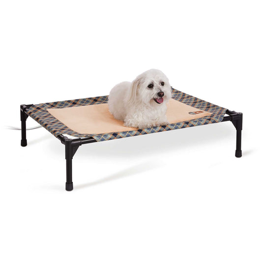 K&H Pet Products Thermo-Pet Cot Medium Tan / Plaid 25" x 32" x 7"