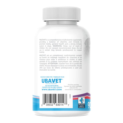 UBAVET MULTIVIT Daily Vitamin and Mineral Tablet for Dogs – Comprehensive Nutritional Support – (90 ct)