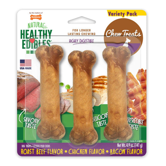 Nylabone Healthy Edibles Longer Lasting Roast Beef, Chicken and Bacon Treats Regular 3 count