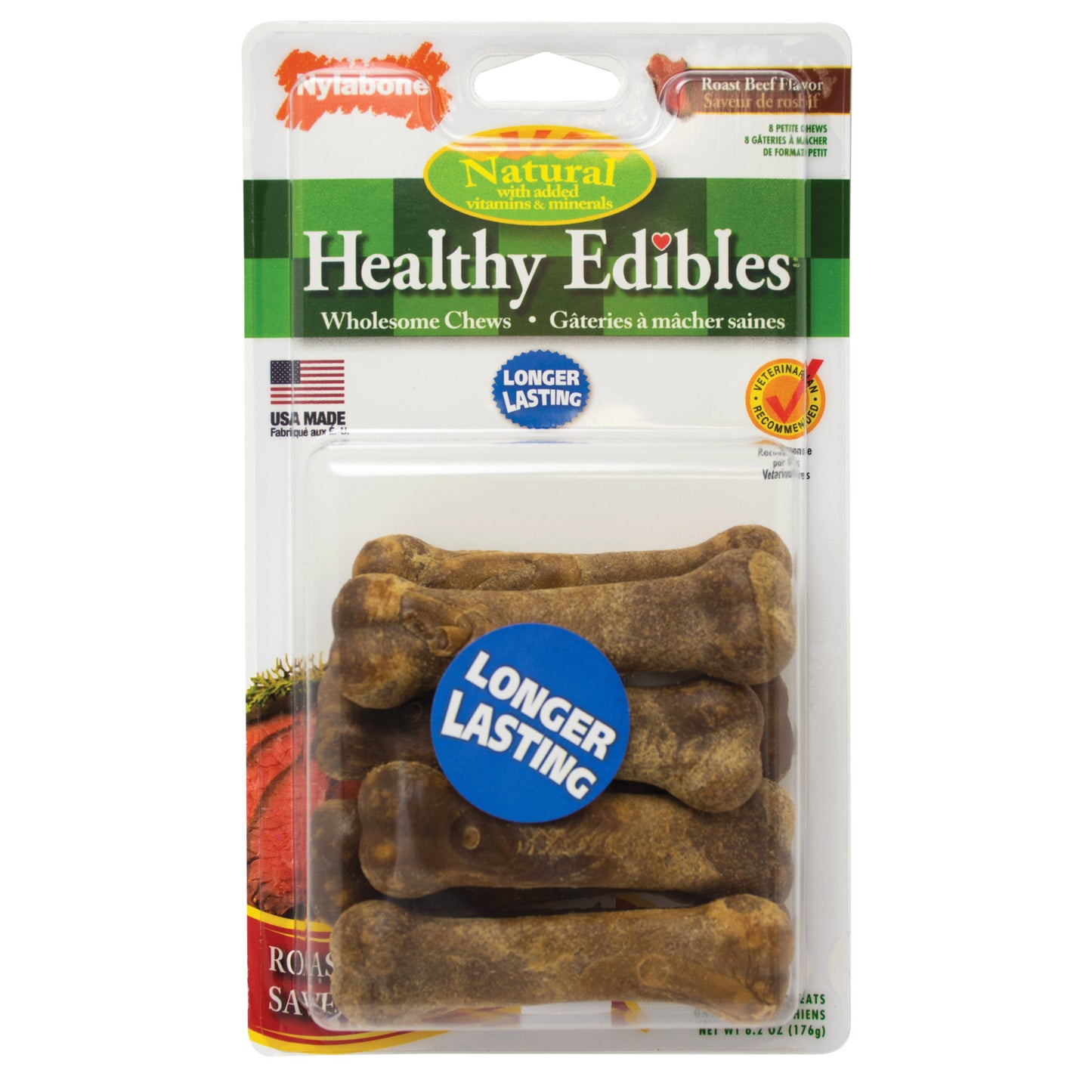 Nylabone Healthy Edibles Longer Lasting Beef Treats Petite 8 count