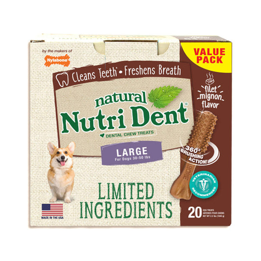 Nylabone Nutri Dent Limited Ingredient Dental Chews Filet Mignon Large 20 count