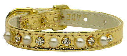 Dog, Puppy and Pet Collar, "3/8" Wide Pearl & Clear Crystals"