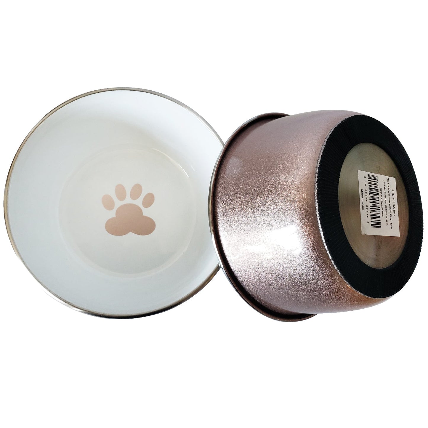 Deep Dog Bowl with Paw Print Design – Stainless Steel Bowl, Stylish & Durable – Rose Gold