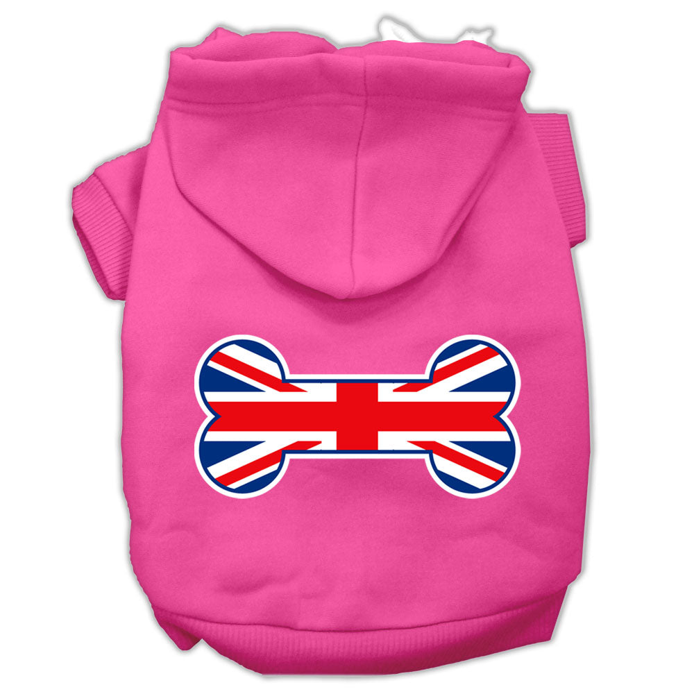 Pet, Dog & Cat Hoodie Screen Printed, "Bone Shaped Flag United Kingdom (Union Jack) Flag"