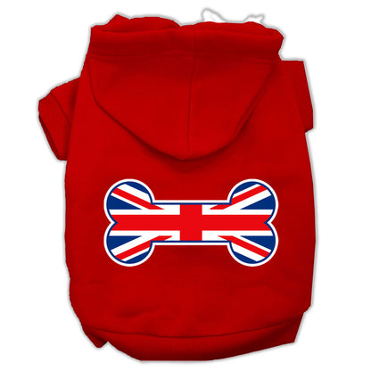 Pet, Dog & Cat Hoodie Screen Printed, "Bone Shaped Flag United Kingdom (Union Jack) Flag"