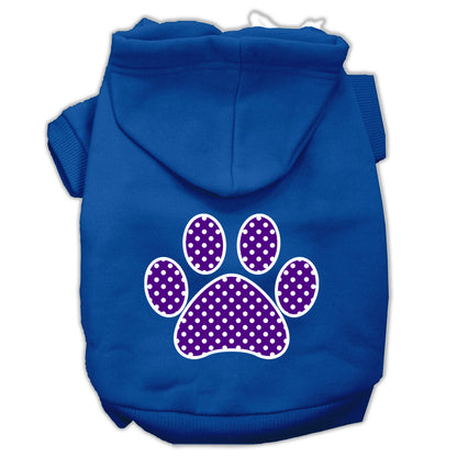 Pet, Dog & Cat Hoodie Screen Printed, "Purple Swiss Dots Paw"