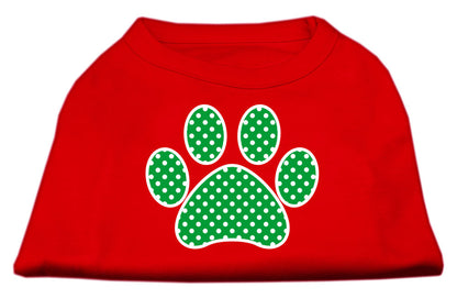 Pet Dog & Cat Shirt Screen Printed, "Swiss Dot Green Paw"