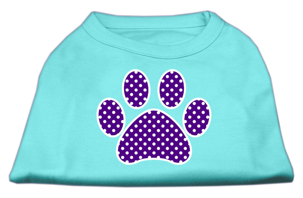 Pet Dog & Cat Shirt Screen Printed, "Swiss Dots Purple Paw"