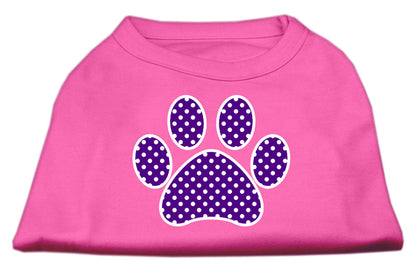 Pet Dog & Cat Shirt Screen Printed, "Swiss Dots Purple Paw"