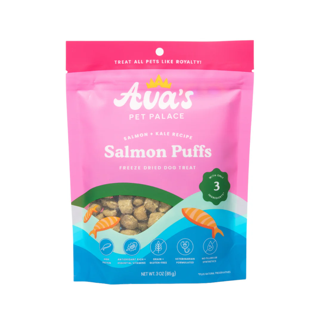 Ava's Pet Palace Freeze-Dried Salmon Puffs: Omega-3 Rich Wild-Caught Salmon, Kale & Flaxseed Dog Treats (3 oz)